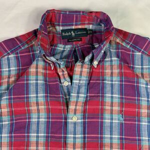 Ralph Lauren Polo Men M Button Up Shirt Red Purple Blue Easter Preppy Plaid